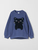 Blue Organic Cotton Kids Cat Sweatshirt from the Polarn O. Pyret kidswear collection. Made using 100% GOTS Organic Cotton