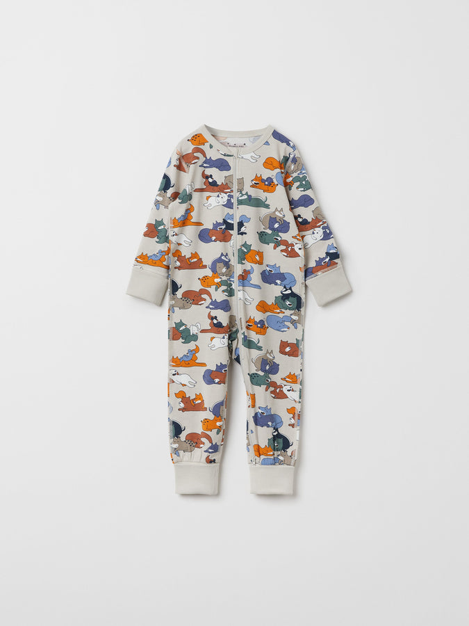 Animal Print Cotton Baby Sleepsuit from the Polarn O. Pyret baby collection. Nordic baby clothes made from sustainable sources.