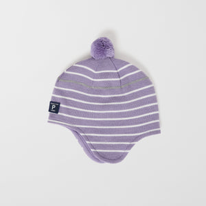 Merino Wool Purple Kids Bobble Hat from the Polarn O. Pyret outerwear collection. Ethically produced kids outerwear.