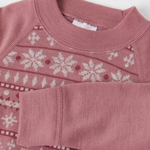 Merino Wool Pink Thermal Babygrow from the Polarn O. Pyret outerwear collection. Quality kids clothing made to last.