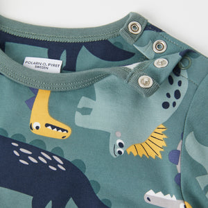 Green Dinosaur Print Kids Top from the Polarn O. Pyret kidswear collection. Ethically produced kids clothing.