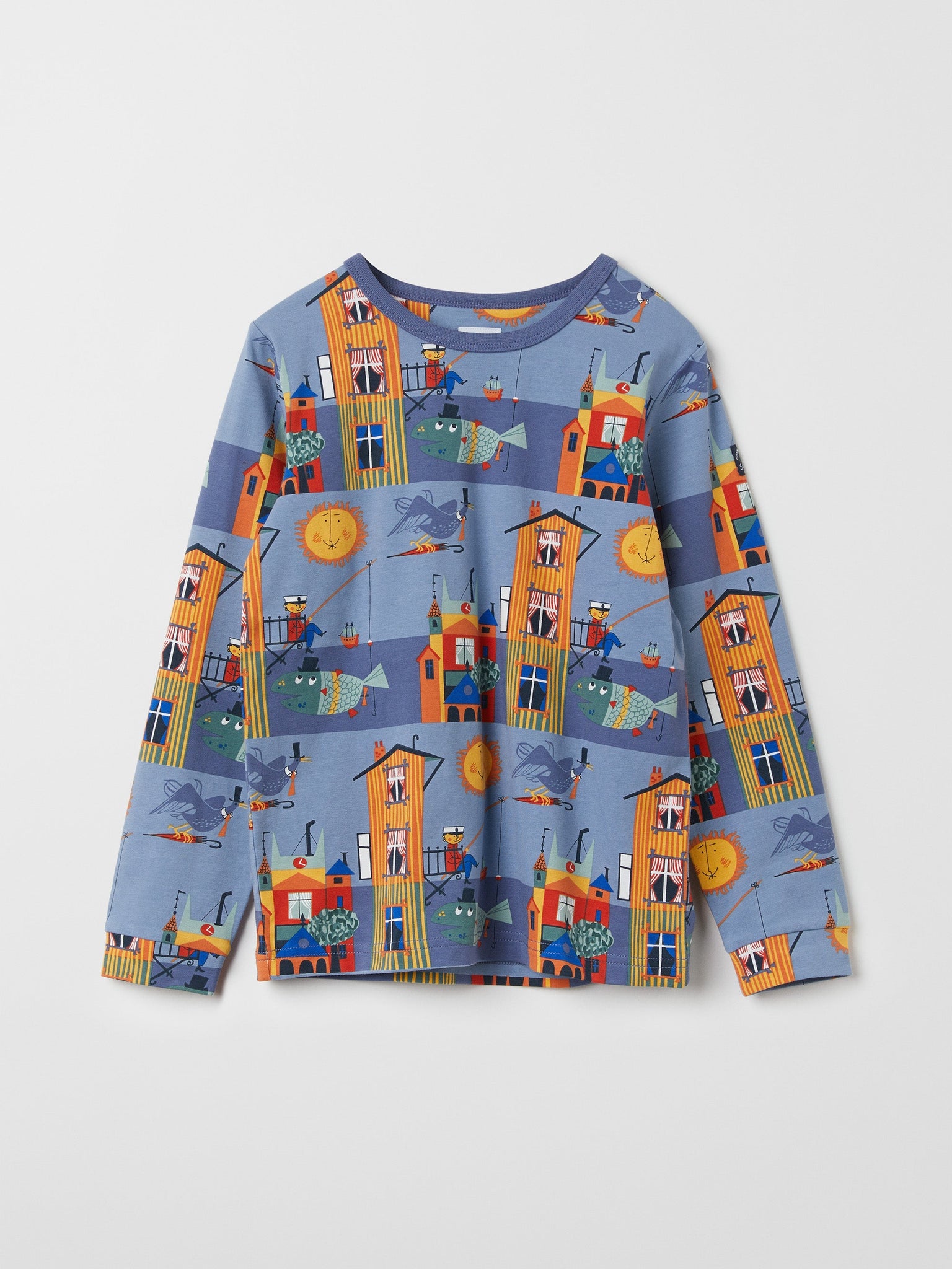 Organic Cotton Blue Scandi Kids Top from the Polarn O. Pyret kidswear collection. Nordic kids clothes made from sustainable sources.