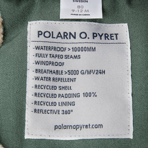Green Padded Baby Pramsuit from the Polarn O. Pyret outerwear collection. The best ethical kids outerwear.
