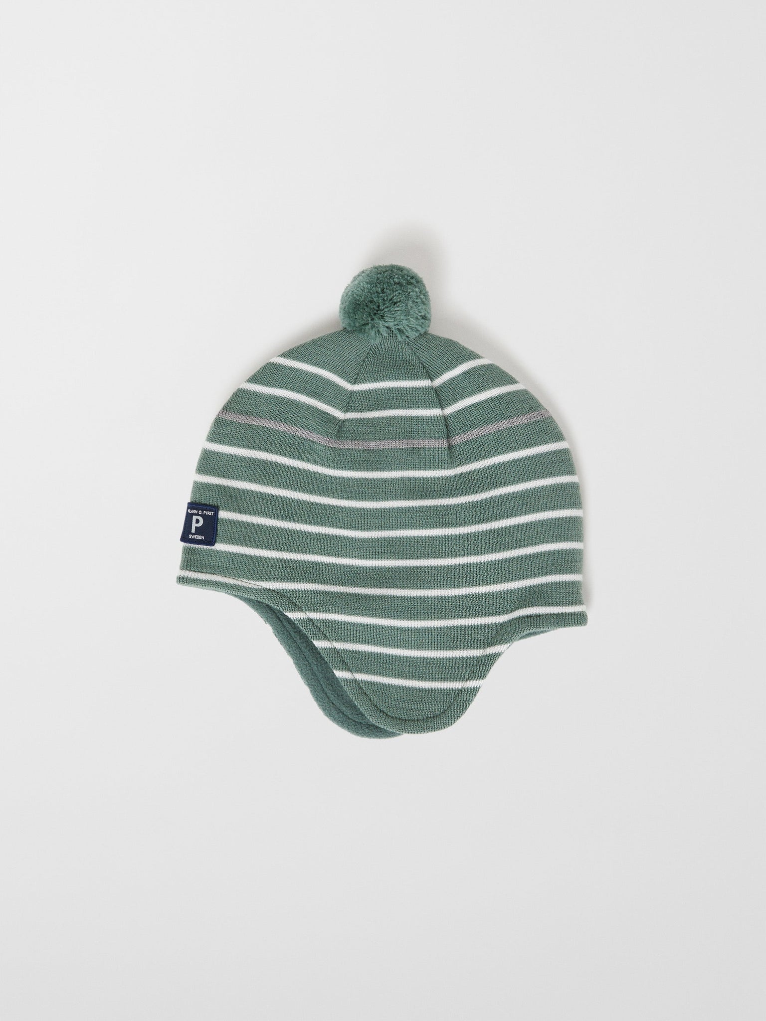 Merino Wool Green Kids Bobble Hat from the Polarn O. Pyret outerwear collection. The best ethical kids outerwear.