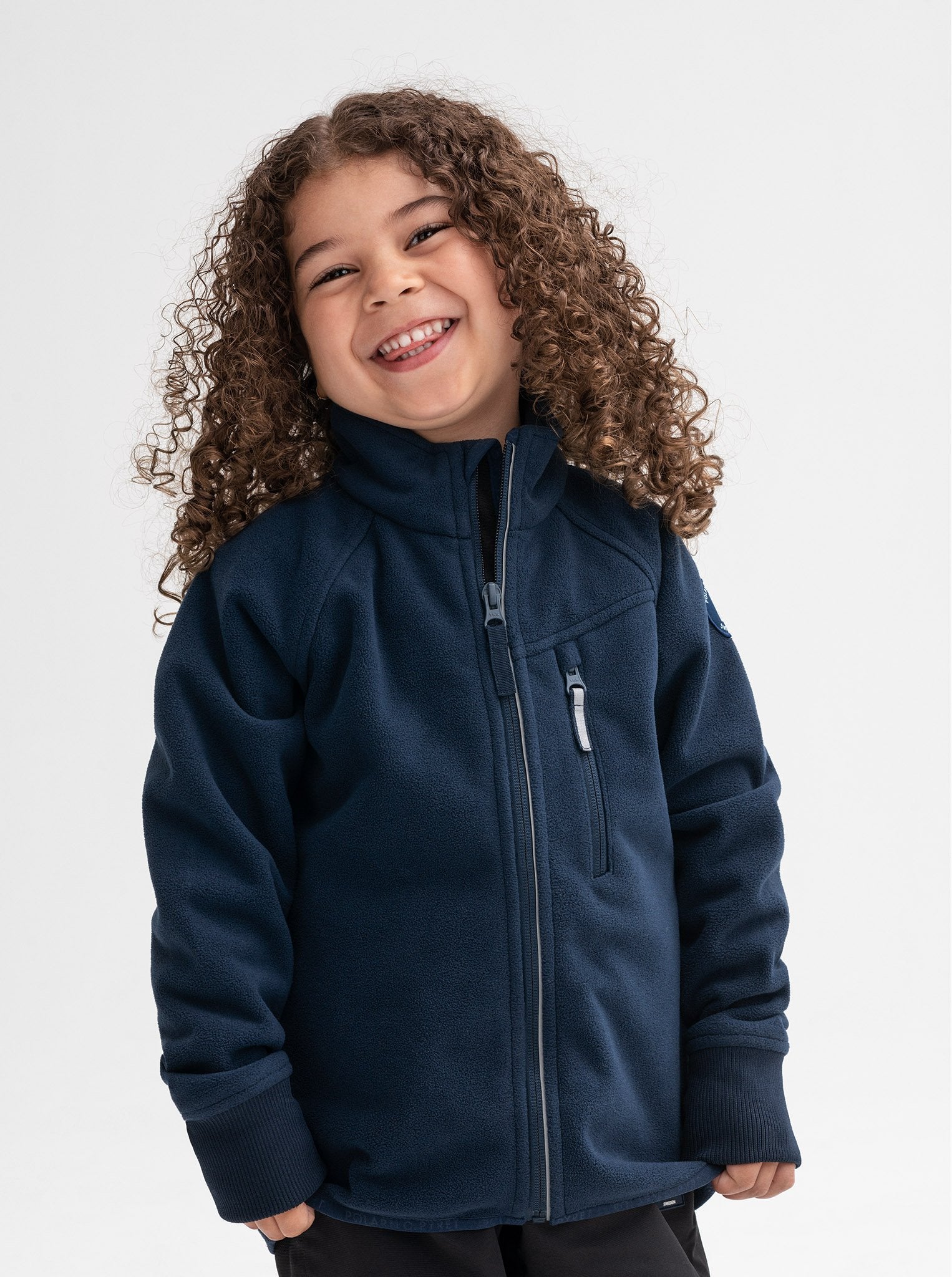 Kids navy waterproof fleece jacket, warm and breathable, high quality