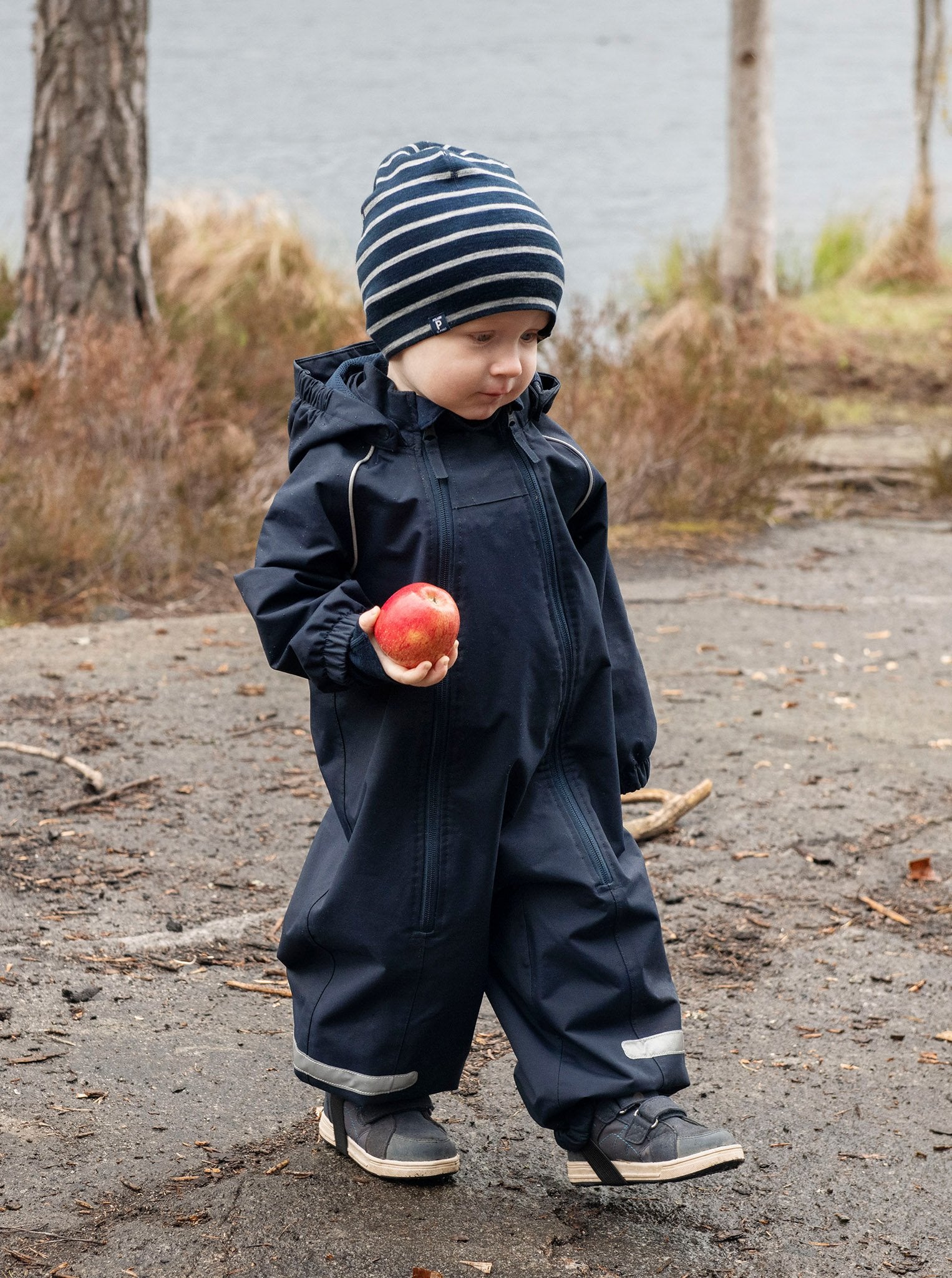 Baby wearing waterproof shell fleece lined overall 