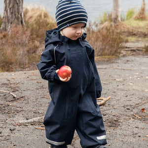Baby wearing waterproof shell fleece lined overall 
