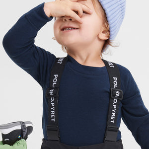 boy wearing kids merino wool top navy, warm and comfortable, ethical and long lasting polarn o. pyret