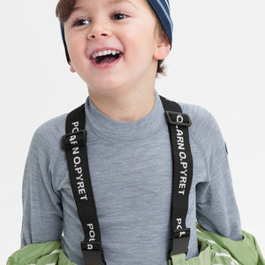 boy wearing kids merino wool top grey, warm and comfortable, ethical and long lasting polarn o. pyret