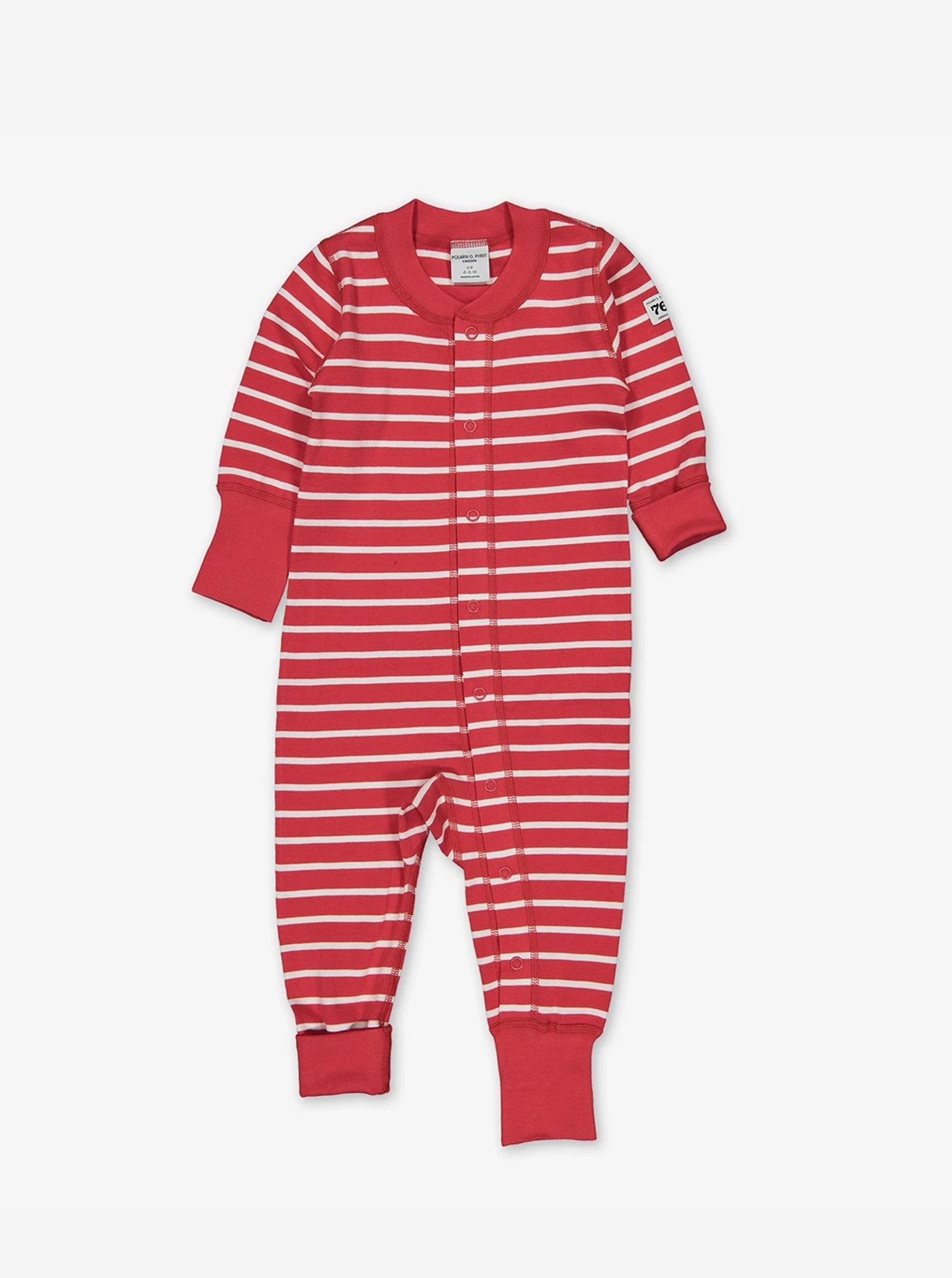 red and white stripes baby all in one, ethical organic cotton, polarn o. pyret quality 