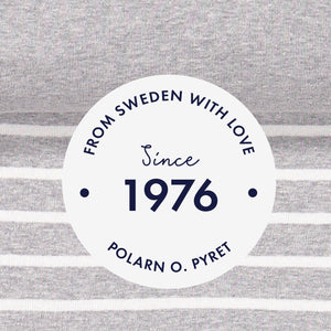 PO.P 1976 logo in grey and white stripes