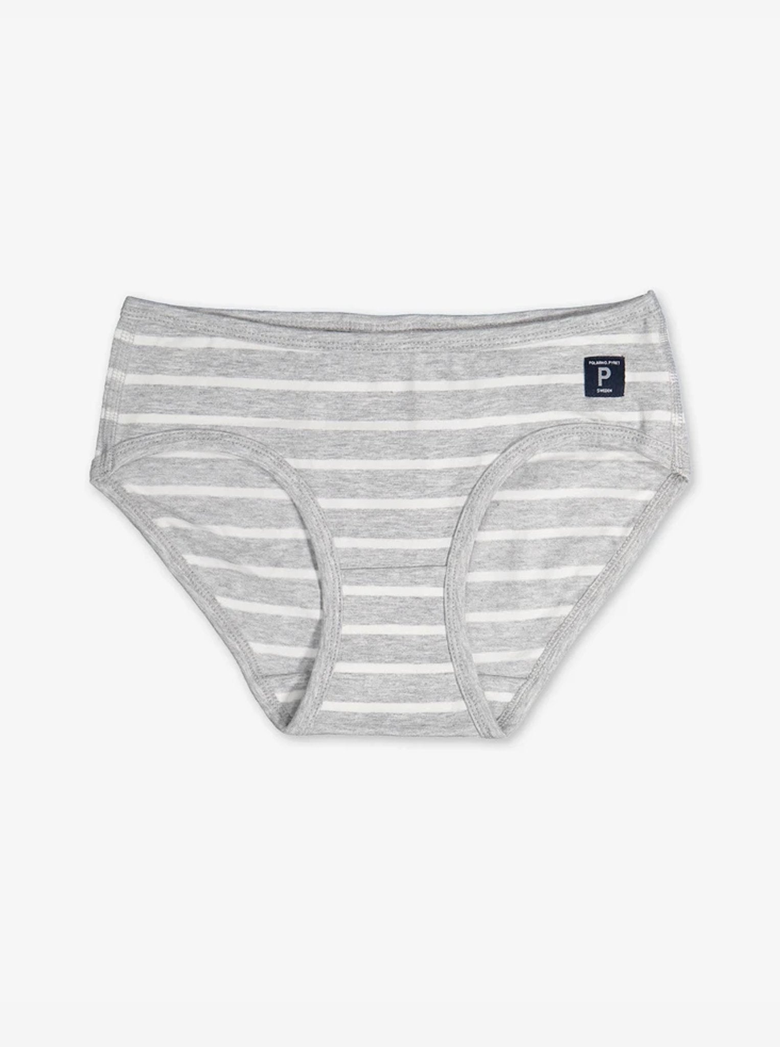 girls grey and white striped briefs, comfortable pants, organic cotton polarn o. pyret  