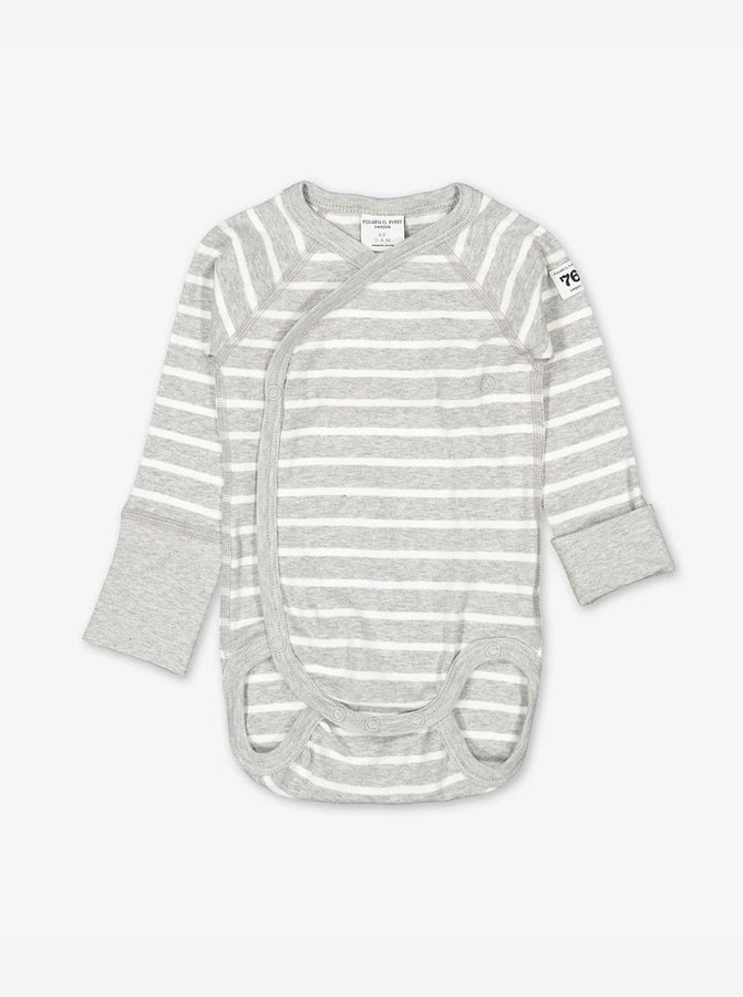 newborn grey striped quality babygrow, ethical organic cotton, polarn o. pyret