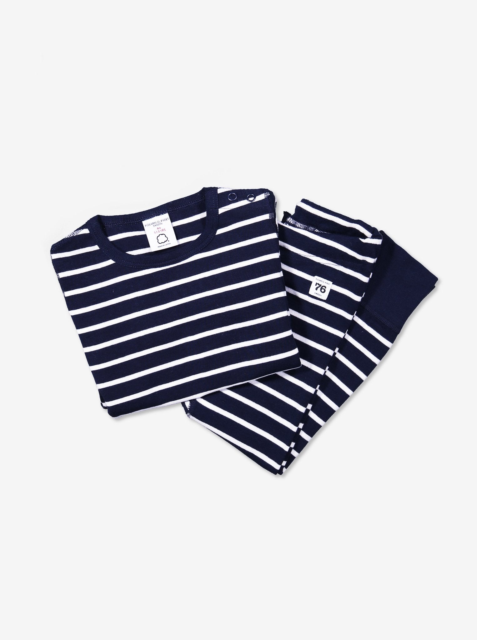 navy blue and white stripes kids leggings and top, ethical organic cotton, long lasting polarn o. pyret quality