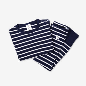 navy blue and white stripes kids leggings and top, ethical organic cotton, long lasting polarn o. pyret quality