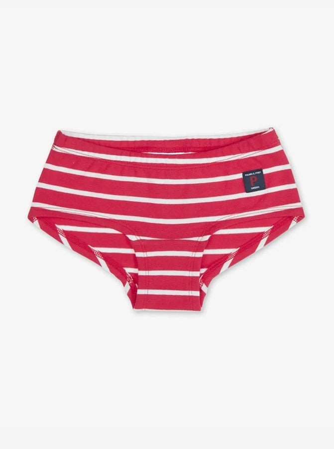 girls red and white striped hipster pants briefs, comfortable quality organic cotton, polarn o. pyret