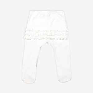   PO.P classicwhite kids leggings with ruffled detailing and feet made with organic cotton 